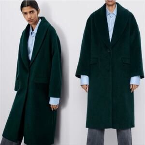 Zara Wool Mohair Emerald Green Coat Shawl Collar Manteco Blogger Favorite Small